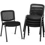 COSTWAY Set of 5/10 Stackable Reception Chairs, Upholstered Armless Mesh Office Chair, Heavy Duty Metal Frame Guest Conference Chair for Home Office Waiting Room Bedroom (56x61x80cm, Black, 5)