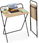 COSTWAY Folding Computer Desk, No-Assembly Simple PC Laptop Table Writing Workstation, Wooden Metal Frame Space Saving Home Office Work Study Desk（Natural, 1 Tier
