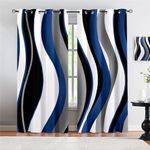 Stylish Wavy Blackout Curtains, Abstract Blue Black Gray Striped Printed Curtains, Thermal Insulation Energy Saving Bedroom Curtains for Living Room Dining Room Apartment 2 Panels (84" W x 84" L)