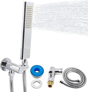 Backnets Varita de ducha de mano de latón macizo de alta presión con diseño de arco de cabeza cuadrada con conector de pared ajustable codo de suministro soporte de ducha y juego de manguera (cromo
