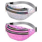 Smilcloud 2 Pack Holographic Bumbag Shiny Waist Bag, Waterproof Neon Belt Bag Festival Rave Bumbags Waterproof Hip Pouch for Ladies Women Ladies Girls Travel Party Sports Running Hiking(Pink)