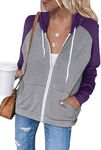 LACOZY Women's Full Zip Hoodie Fall Jacket Sweatshirt Hooded Long Sleeves with Pockets Basic Fall Tops Purple M