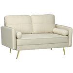 HOMCOM 56" Loveseat Sofa for Bedroom with Back Cushions and Pillows, Modern Love Seats Furniture, Upholstered 2 Seater Couch with Solid Wood Frame and Steel Legs, Beige