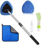 Epzia Car Windshield Cleaning Tool Inside Window Defogger Air Conditioning Vent 22.8 in Retractable Handle Rotation 2 Washable Microfiber Cloths Spray Bottles