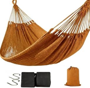 Mayan Style Handwoven Hammock with Carry Bag, 2 Person Cotton Nylon Rope Hammock, 500 lb Capacity for Camping, Backyard, Patio, Porch, Indoor Outdoor Use