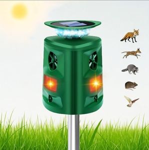 Repulsif Chat Exterieur Ultrason, 360° 5 Modes Repulsif Chat Solaire avec Capteur de Mouvement 10m, Alarme Sonore LED pour Jardin, pour Chats, Chiens, Oiseaux, Renards, Visons, Recharge USB