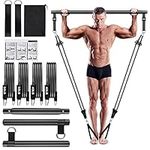 Qicool Pilates bar set, Adjustable Pilates bar kit with 4 resistances bands-2x40lbs,2x50lbs, foam handle and door anchor. Portable fitness equipment for at home, for yoga, stretching, shaping