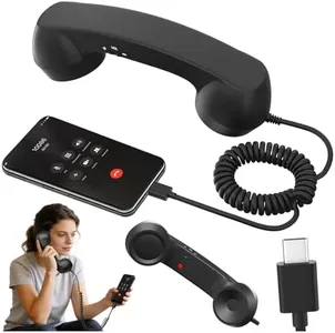 Retro Phone Handset, Retro Telephone Handsets Style Type-C Port, HD Retro Landline Handle Receiver for Home or Office Mobile Video Conferences, HD Calls, Volume Control, Plug and Play,Black