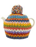 Pachamama Handknitted Medium 4-6 Cup 1.2L Wool Tea Cosy/Teapot Cover - Crochet Stripe Insulated Handmade Fair Trade Multicoloured