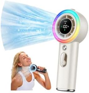 Handheld Fan with Mist, Portable Fan with 1-199 Speed, AC-Level Ice Cooling Personal Fan, 26000 RPM Powerful Turbo Fan, 40ml Water Tank & 5000mAh Battery Mini Fan for Travel, Makeup, Camping, Outdoors