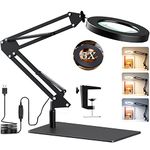 5X Magnifying LED Desk Lamp with Base & Clamp,Dimmable Magnifying Glass,3 Color Modes,10 Adjustable Brightness 2-in-1Magnifying Glass with Light and Stand,Adjustable Swivel Arm Lamp Craft Light