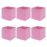 BonChoice Foldable Storage Cubes Boxes Pack of 6 for Home Organization, Eyelet Non-Woven Fabric Wardrobe Cabinet Chest Bin Organizer Basket for Clothes Bedding Toys Towels, Collapsible & Durable Pink