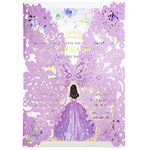 Jofanza 50PCS Purple Glitter Quinceanera Invitation Cards 5 x7.3 Inch Laser Cut Lace Flora Butterfly Invitations Kit with Envelopes for Quinceañera Birthday Party Wedding Invites (Purple Glitter)