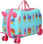 Wanderlite Kids Ride-On Suitcase, Trolley Luggage Hand Luggages Hard Case Shell, Travel Strap Bag Carry On Storage Children Students Lightweight Roller Wheels with Metal Zipper, Multi-Coloured