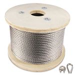 NEREUS 1/4" Stainless Steel Cable, 250FT Stainless Steel Wire Rope, Aircraft Cable with Stainless Steel Cable Clamps and Thimbles for Backyard Zipline, Deck Railing, 7 x 19 Strands Construction