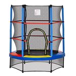 HOMCOM 4.6FT/55 Inch Kids Trampoline Indoor Round Bouncer Rebounder w/Enclosure Net, Steel Frame, for Ages 3-6 Years - Multi Colour