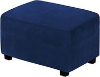 Velvet Stretch Ottoman Covers Ottoman Slipcovers for Living Room Foot Stool Stretch Covers Ottoman Foot Rest Cover Furniture Cover with Soft Thick Solid Velvet Plush Fabric (Navy,X-Large)