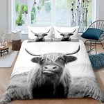 Homewish Highland Cow Comforter Cover Double Size Farmhouse Animal Milk Bedding Set Funny Cute Cow Duvet Cover Wildlife Animal Quilt Cover Gray White Bedding Set Room Decor