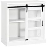 HOMCOM Farmhouse Buffet Cabinet, Kitchen Sideboard Storage Cabinet with Glass Sliding Door, Adjustable Shelf, White