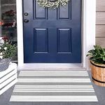 OJIA Front Door Mat Outdoor 24"x35" Front Door Rug Gray and White Striped Outdoor Rugs Washable Entry Rug Indoor Door Mats Cotton Woven Small Area Rugs for Entrance/Porch/Kitchen/Entryway