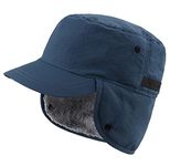 Magracy Outdoor Men's Winter Baseball Cap with Visor Warm Earflap Hat Trapper Hunting Hat (Dark Blue)