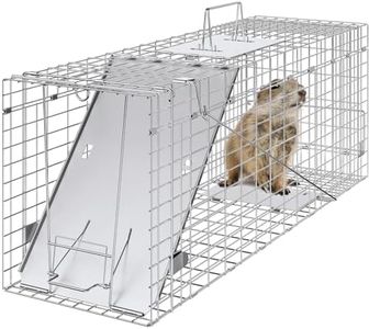 VEVOR Live Animal Cage Trap, 31" x 10" x 12" Humane Cat Trap Galvanized Iron, Folding Animal Trap with Handle for Rabbits, Stray Cats, Squirrels, Raccoons, Groundhogs and Opossums