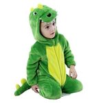 maxToonrain Baby Green Dinosaur Costume Romper Toddler Boys & Girls Role-Playing Outfit with Zipper Hooded Flannel Dinosaur Onesie Pajamas (6-11 Months)