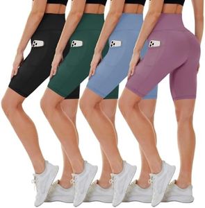 CAMPSNAIL 4 Pack Biker Shorts Women – 5"/8" High Waist Tummy Control Workout Gym Yoga Running Compression Shorts with Pockets