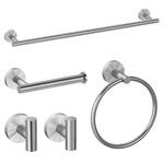 HITSLAM Brushed Nickel Bathroom Accessories Set, SUS304 Stainless Steel Bathroom Hardware Set Wall Mounted, Includes 25.7 Inch Towel Bar, Towel Ring, Robe Towel Hooks, Toilet Paper Holder