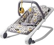 BABABING | Rockout 2 Baby Rocker | 3 Position Reclining Baby Bouncer with Ellie Elephant Print | Portable Baby Rocker Cushion Seat with Exclusive Soft Toys