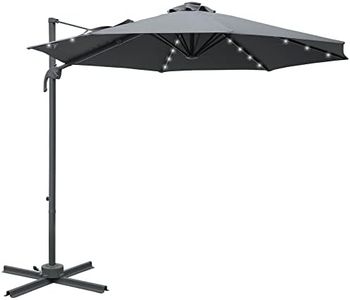 Outsunny 3(m) Cantilever Roma Parasol Patio Sun Umbrella with Crank & Tilt LED Solar Light Cross Base 360° Rotating Outdoor, Dark Grey