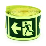 GlowTail Night Glow Navigator (2 Inch x 5 Meter) Luminescent Arrow Direction Tape for High Visibility Wayfinding and Path Marking in Dark Environments (Left Arrow)
