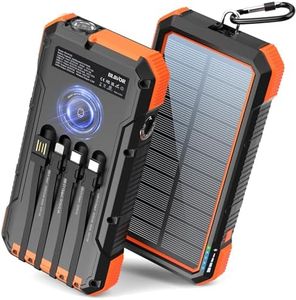 BLAVOR Solar Power Bank Built in 4 Cables, 20W 20000mAh USB C in & Out Portable Charger Fast Charging with Flashlight for All Mobile Phones, Wireless Charging Battery Pack for Apple Watches