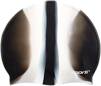 Sporti Multi Color Silicone Swim Cap - Black/Silver