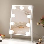 Leishe Vanity Mirror with Lights Hollywood Lighted Makeup Mirror with 9 Dimmable Bulbs & 3 Color Lighting Modes, Detachable 10X Magnification Mirror and 360 Degree Rotation(White)