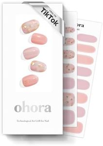 ohora Semi Cured Gel Nail Strips (N Lazy Sunday) - Pink, Patterned, Works with Any UV/LED Lamps, Salon-Quality, Long Lasting, Easy to Apply & Remove - Includes 2 Prep Pads, Nail File & Wooden Stick