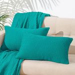 PHF 100% Cotton Waffle Weave Lumbar Pillow Cover 12" x 20", No Filling, 2 Pack Elegant Home Decorative Rectangle Throw Pillow Covers for Bed Couch Sofa, Teal Green