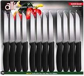 Alfi All-Purpose Knives Aerospace Precision Pointed Tip - Home And Kitchen Supplies - Serrated Steak Knives Set | Made in USA (Classic Black, 12 pack)