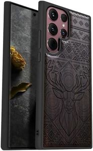 Carveit Wood Case for Galaxy S22 Ultra Case 2022 [Natural Wood & Black Soft TPU] Shockproof Protective Cover Unique Wooden Case Compatible with Samsung S22 Ultra (Aztec Geometric Deer-Blackwood)