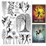 INFUNLY Fairies Clear Stamps for Card Making DIY Trees Silicone Stamp Butterflies Stamps Dandelion Stamps Best Wishes Stamps Magic Stamps Mushroom Clear Stamps for Craft Scrapbooking Decor