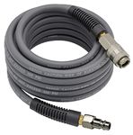 YOTOO Hybrid Air Hose 15m Long 6.5mm ID X 12mm OD 300 PSI with Bend Restrictors, 1/4-Inch Europe Steel Quick Coupler and Plug, Gray