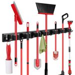 30'' Broom and Mop Holder Wall Mount with Movable Sliding 7 Racks 8 Hooks, Storage Organizer Wall Hanger, Cleaning Tool Hanging Grippers for Kitchen Bathroom Garden Garage Laundry Home Closet