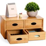 ZOOFOX Bamboo Desk Organizer, 100% Natural Bamboo Tabletop Storage Box with 4 Drawers, Night Stand Table Organizer, Wooden Desktop Drawer Organizer for Makeup Vanity Office Supplies