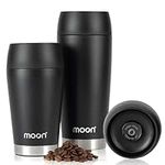 Moon 360° Travel Mugs - Leakproof Reusable Coffee Cup - Insulated Thermal Mug for Hot & Cold Drinks - Fits Car Cup Holders, Free Carry Bag (300ml, Black)