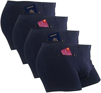 LUEXBOX Pocket Underwear for Men with Secret Hidden Pocket, Travel Boxer Brief, 4 Packs (Dark Blue), Dark Blue, X-Large