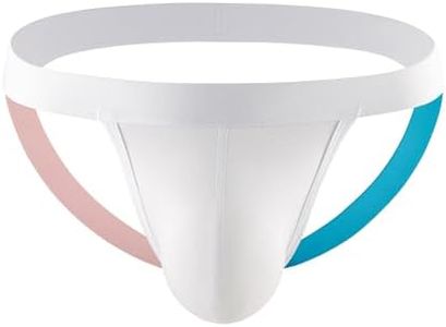 Mens Jockstraps Athletic Supporters Cotton Thongs Sport Underwear Sexy Bikini (US, Alpha, Medium, Regular, Regular, White)
