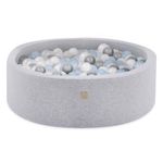 MISIOO Smart Ball Pit - 90 x 30 cm - Ball Pit for Children's Room - Ball Pit Baby - 200 Balls for Ball Pit - Baby Toy - Machine Washable - Oeko-Tex - Light Grey - Silver/Pearl/Light Blue Balls