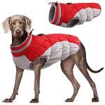 FUAMEY Dog Coat,Warm Dog Jacket Winter Coat Paded Dog Fleece Vest Reflective Dog Cold Weather Coats with Built in Harness Waterproof Windproof Dog Snow Jacket Clothes with Zipper Red Large