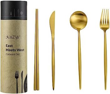 Matte Gold Silverware Set - KiiZYs 8-Piece Korean Utensils Chopsticks and Spoon Set - Long Handle Serving Knife Fork Cutlery - Kitchen Flatware Dinnerware Cubiertos de Acero Inoxidable (Gold, 2 Sets)