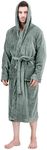 NY Threads Mens Hooded Fleece Robe - Plush Long Bathrobes, Steel Grey, Large-X-Large